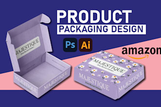 do product packaging design, mailer box, amazon box design with 3d mockup