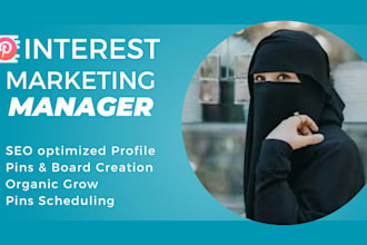 handle pinterest account with SEO optimized pins and boards