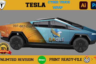do tesla cybertruck wrap design, vehicle wrap design, any  truk wrap van wrap