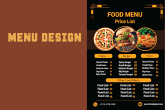digital restaurant menus, food flyers, and poster design
