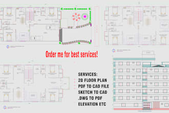 draft using autocad floor plan, convert pdf, sketch to cad