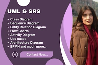 make uml, bpmn, sequence, use case, class diagram,and srs
