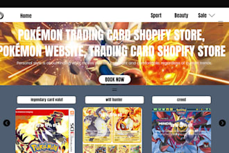 design pokemon trading card shopify store, pokemon website, trading card store