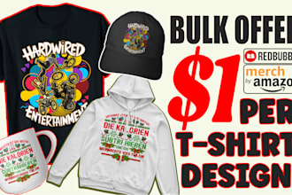 do bulk t shirt designs for printful, merch and teespring