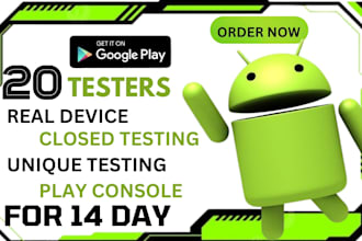 20 testers for google play closed testing, unique app testing with 20 devices