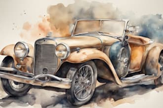 draw realistic watercolor portrait style car, bike vehicle
