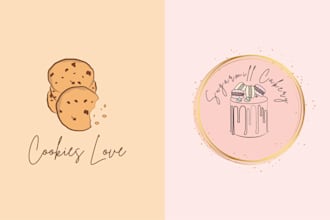 minimalist hand drawn cakes and cookies bakery logo