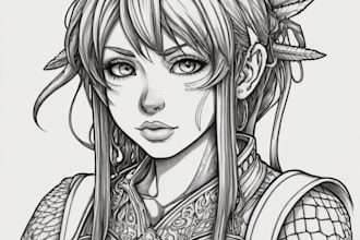 draw anime or cartoon line art to color, sketch or tattoo