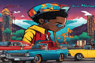 design cartoon album cover, mixtape or single cover art