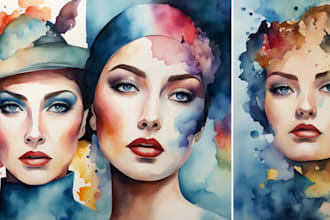 paint unique surrealist watercolor portraits for you