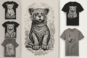 create animal linocut tshirt design for brands