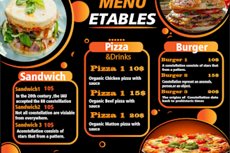 design a professional restaurant or fast food menu with modern style