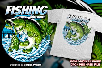 design t shirt fishing drawing illustration