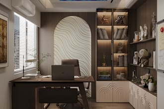 do office and living room interior in 3d and render