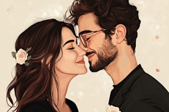 draw couple,family or group to cartoon portrait illustration