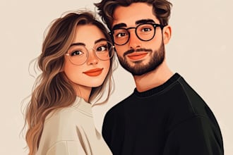 draw a couple halfbody portrait illustration
