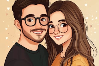 draw your couple into lovely disney cartoon portrait