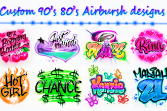 do custom 90s 80s airbrush graffiti design for shirts