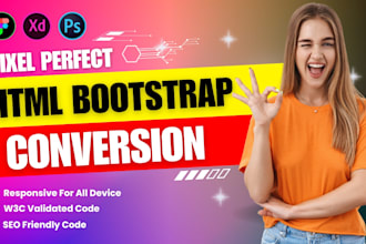 convert figma, PSD, xd, sketch to responsive HTML,CSS w3c validated bootstrap