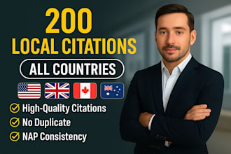 create 200 local citations for USA, UK, canada, australia