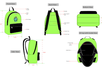 design backpack technical drawing for your brand