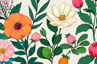 draw botanical illustrations of flowers, plants, fruits