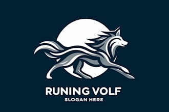 design impressive running wolf mascot logo with unlimited revision
