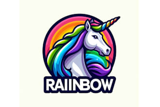 design professional rainbow unicorn horse mascot logo with unlimited revision