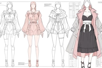 do fashion design and clothing technical flat sketch