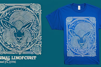 create animal linocut tshirt design for brands