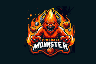 do unique fireball monster mascot logo with express delivery
