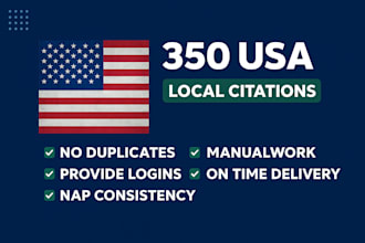 build top 350 USA live local citations for local business