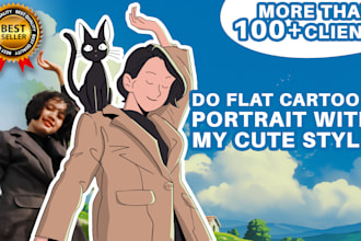 do flat cartoon portrait with my cute style