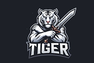 design wonderful white tiger with blade mascot logo only 12 hours