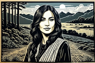 draw a custom portrait in linocut style