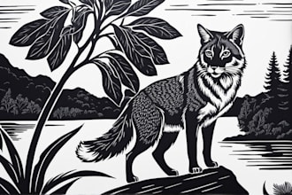 illustrate botanical and animal linocut illustration
