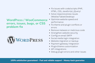 fix wordpress error and woocommerce website bugs