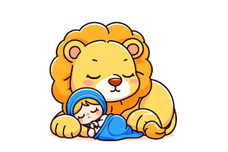 make animated cartoon character logo for lion child sleeping