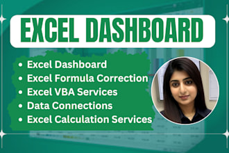 create excel dashboard , formula , vba , data analysis and data visulization