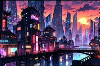create cyberpunk city style art for any project