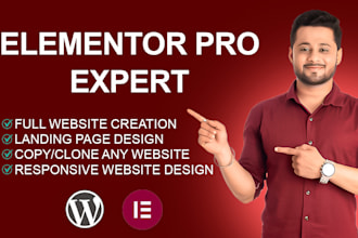 create wordpress website or landing page using elementor pro