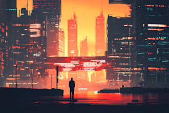 draw a illustration of futuristic cyberpunk city