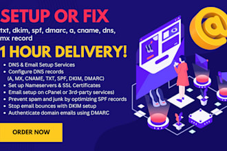 setup or fix txt, dkim, spf, dmarc, a, cname, dns, mx record
