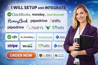 quickbooks monday bamboohr honeybook pipedrive 7shifts wrike 17hats dubsado jira