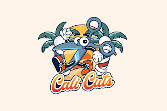 california inspired barber shop logo