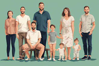 draw a vector art family portrait