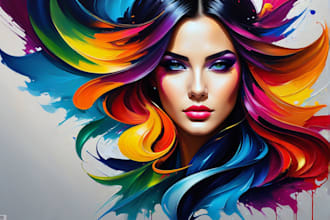 draw abstract art colorful digital oil painting portrait