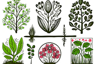 illustrate botanical and animal linocut vector art