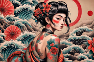 draw japanese tattoo design for you