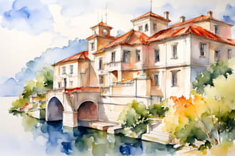 paint your house in watercolor painting style